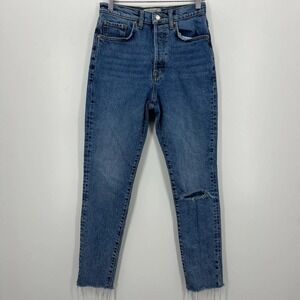 We The Free Mom Jeans Women's 29 Blue High Rise‎ Ankle Button Fly Free People
